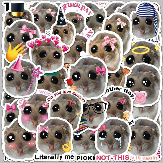 50er-Pack Realistische Hamster-Meme Aufkleber mit traurigen Augen in Multicolor für Autos, Helme und Tablets - Bild 1