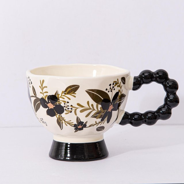 Tenghua Keramiktasse mit Hochfuß und floralem Design, Weiß, 300 ml - Bild 1