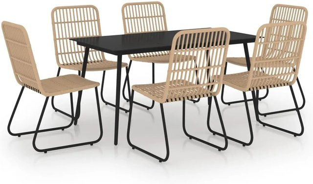 vidaXL 7-teilige Garten-Essgruppe aus Poly Rattan und Glas in Braun, Schwarz und Beige - Bild 1