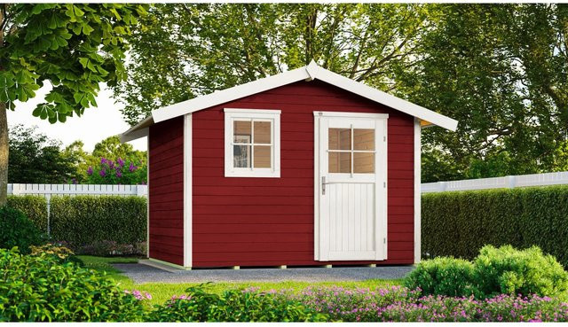WEKA Gartenhaus 123 Gr.3 mit Satteldach aus Massivholz in Rot, B/H/T: 390 x 247 x 205 cm - Bild 1