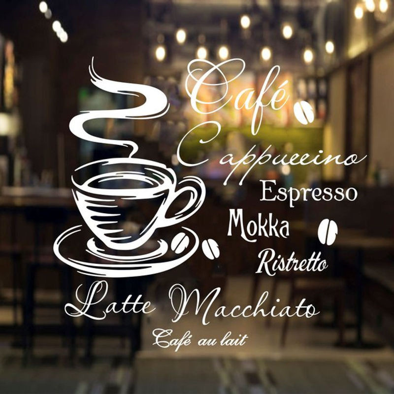Duruibom Wandtattoo Kaffeebar Spanisch Französisch Wandaufkleber aus Kunststoff in Braun und Weiß für Küche Restaurant Café und Fenster - Bild 1