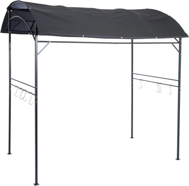 Relaxdays Grillpavillon aus Stahl und Polyester in Anthrazit mit 8 Haken und Erdankern, B/T/H: 220 x 220 x 150 cm - Bild 1