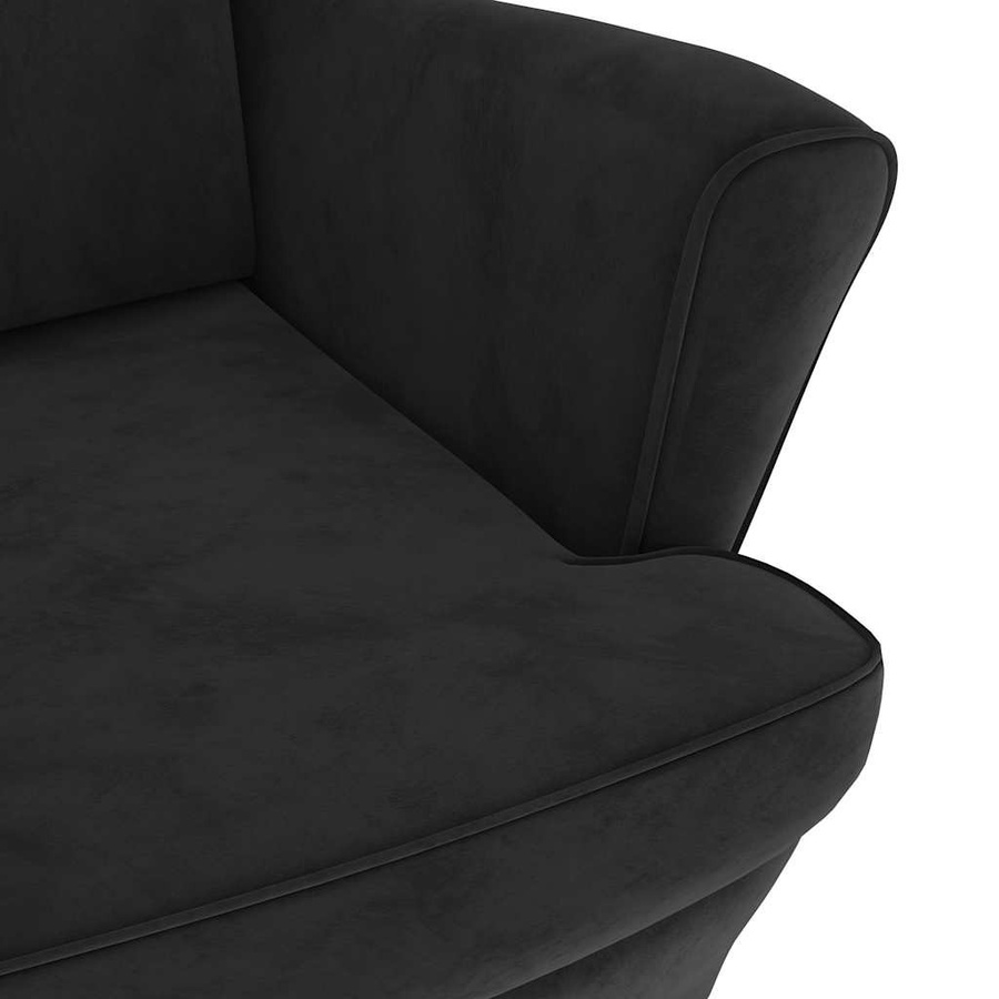 vidaXL Ohrensessel mit Hocker aus Samt in Schwarz mit Holzgestell - Bild 5