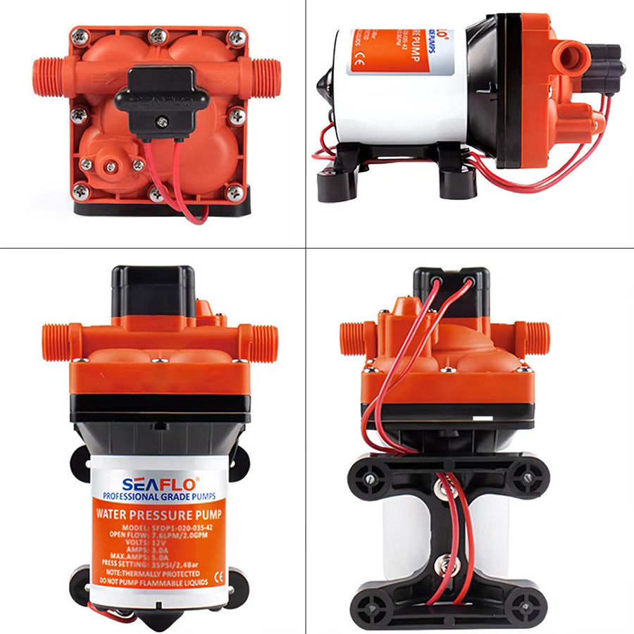 Selbstansaugende vierkammerige Membranpumpe von xmshxltd als Druckerhöhungspumpe für Wohnmobile und Yachten, 11,3 l/min, 55 PSI, 35 m Förderhöhe, DC12 V/DC24 V - Bild 2