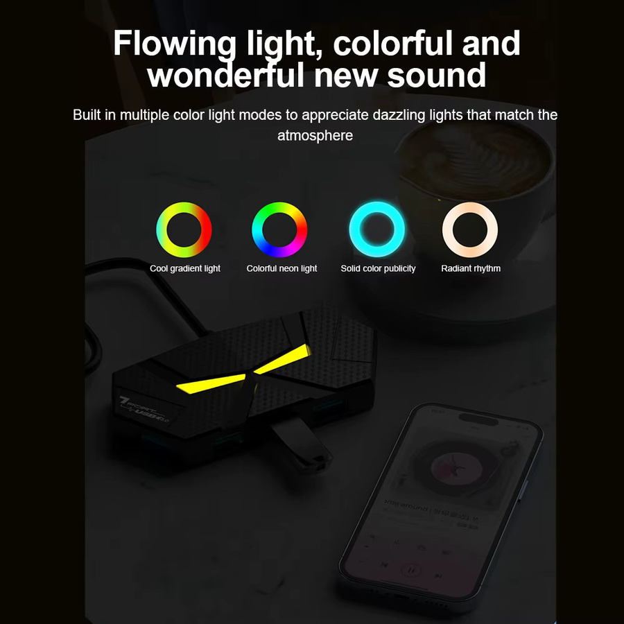 Kebidumei USB-C USB 3.0 Hub Docking Station mit 7 Ports, 5 Gbit/s High Speed Übertragung und PD Netzteil, Schwarz - Bild 6