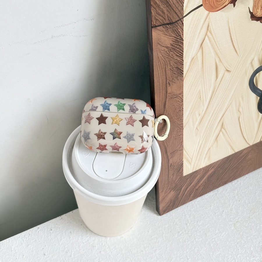 Vergoldete Kopfhörerhülle im Vintage-Stil mit buntem fünfzackigem Sternmuster für Apple AirPods Pro 1 2 3 4 in Gold und Multicolour - Bild 3