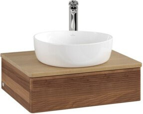 V&B Waschtischunterschrank Antao mit Frontstruktur in Eiche und Walnuss, Braun, B/T/H: 60 x 50 x 19 cm - Bild 1