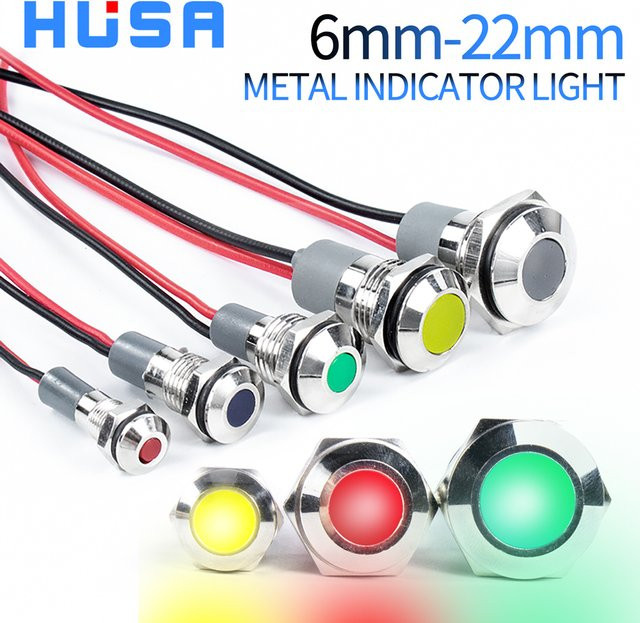 HUSA LED Signallampe Metall Wasserdicht IP65 Warnanzeige für Pilot Draht 3-6 12-24 220V in Rot, Grün oder Blau - Bild 1