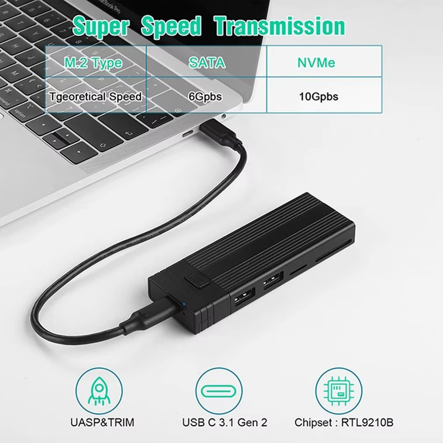Tragbares Festplattengehäuse USB 3.1 Typ C mit SATA und NVMe Dual Protokoll in Grau - Bild 5