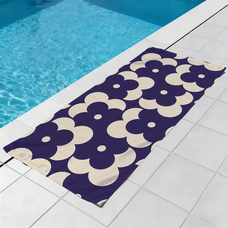 Schnelltrocknendes Blumen-Cartoon Handtuch aus Mikrofaser in Blau für Strand, Pool und Sport - Bild 5