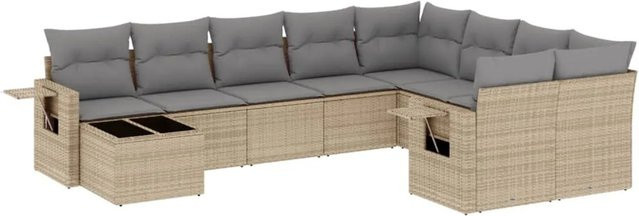 vidaXL 10-tlg. Garten-Sofagarnitur in L-Form aus Poly-Rattan mit Kissen in Beige-Grau - Bild 1