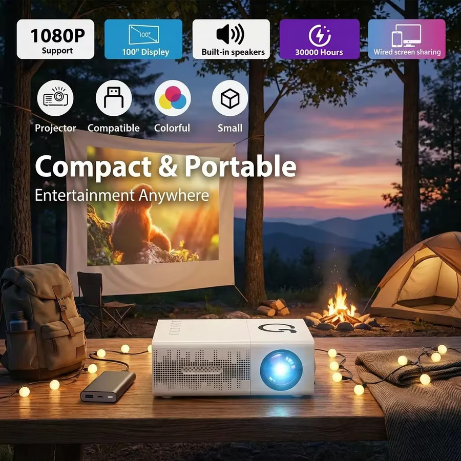 MAOHUTER Mini-Projektor Full HD 1080P Tragbarer Outdoor-Projektor in Weiß - Bild 5