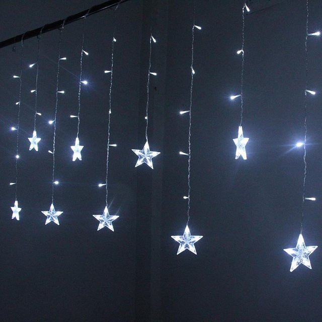 Kongdii LED Stern Lichterkette als Vorhang mit 90 LEDs in Weiß, 2 m Länge - Bild 1