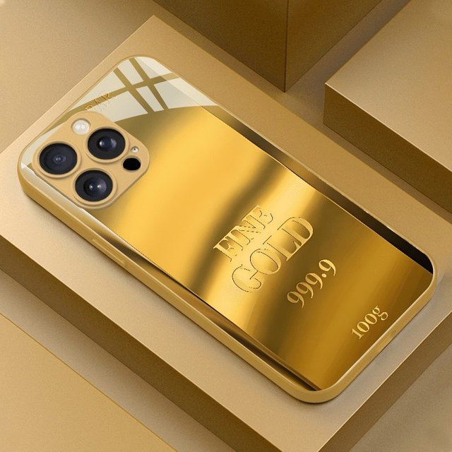 Glas-Handyhülle mit Goldbarren-Muster in Gold für iPhone 11 bis iPhone 17 Pro Max und weitere Modelle - Bild 1