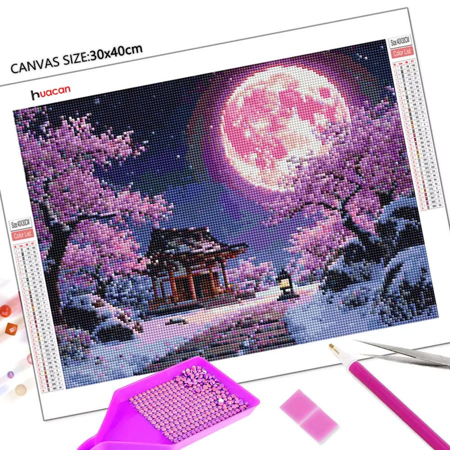 Huacan DIY Diamantgemälde Mondlandschaft Winter mit Full Round Steinchen zur Heimdekoration - Bild 2