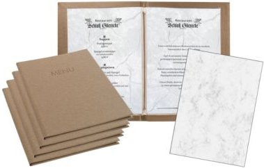 Sigel Sparset mit 5 Speisekartenmappen, 10 Transparenthüllen und 100 Motivpapieren Grauer Marmor in Beige - Bild 1