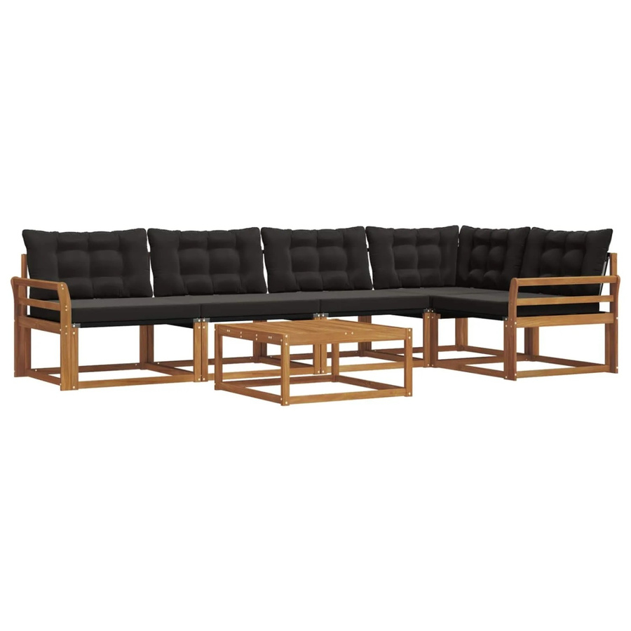 vidaXL Outdoor-Sofagarnitur 6-teilig aus Akazienholz mit Textilene und Kissen in Natur und Schwarz - Bild 2