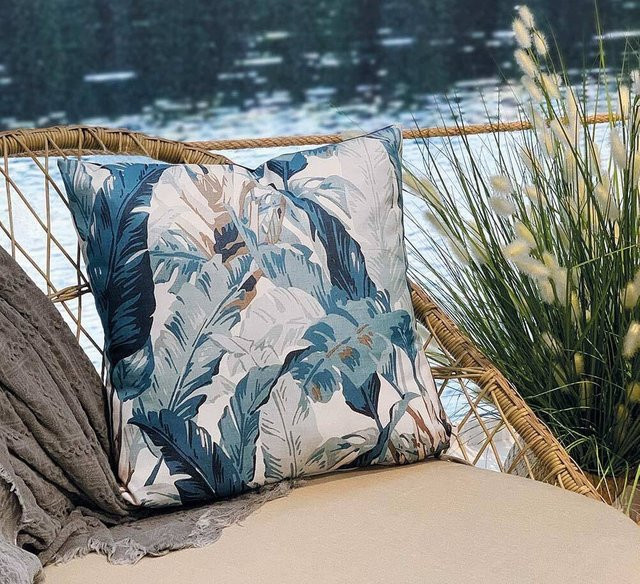Wetterfestes Outdoor Kissen Tropical Palmen in Blau mit Füllung, B/B/H: 45 x 45 x 45 cm - Bild 1