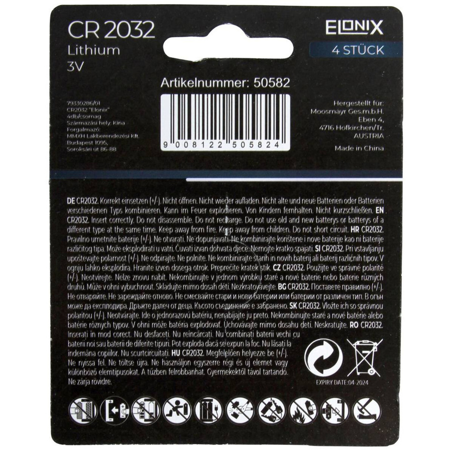 Elonix Lithium Knopfzelle CR2032 Silber 4er Pack - Bild 2
