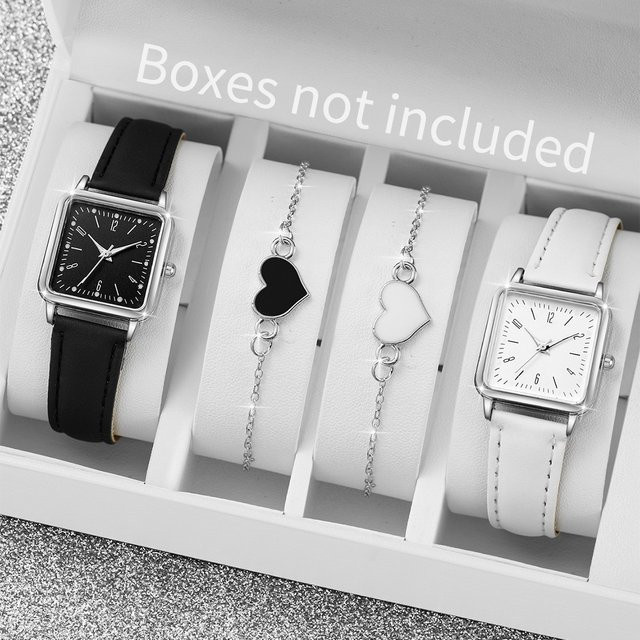 RUNERR Armbanduhr-Set, Leder, Quarz, eckig, Schwarz, Damen - Bild 1