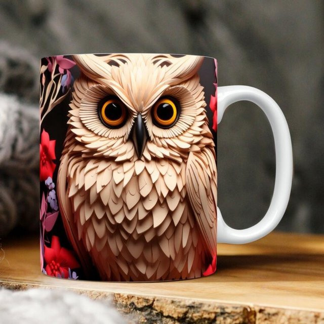 Niedlicher 3D Eulen Kaffeebecher aus Keramik, Mehrfarbig, 400 ml - Bild 1