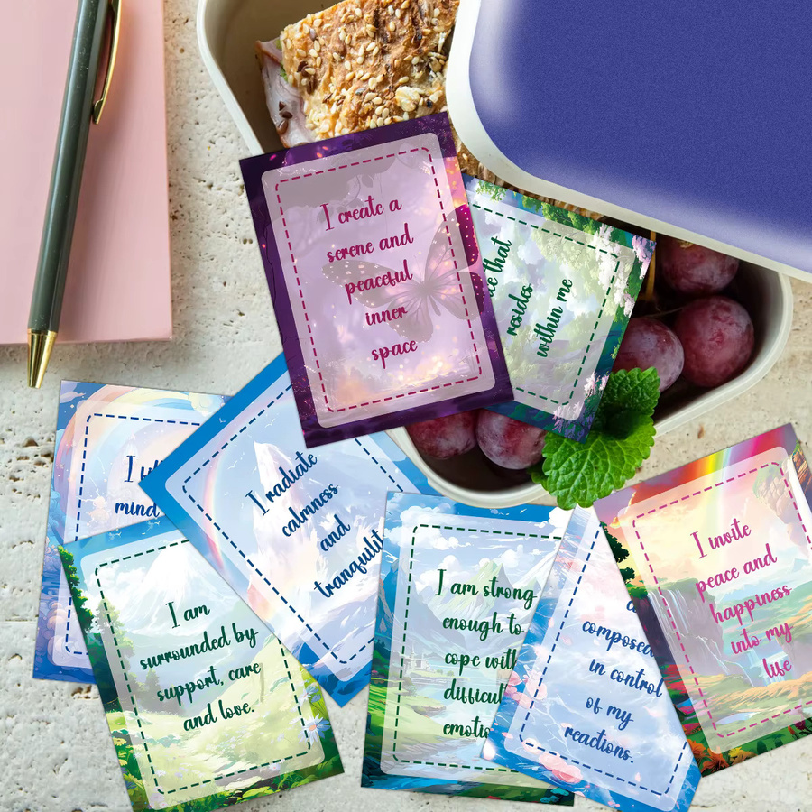 50 Stück englische Affirmationskarten mit Aquarell-Himmel-Design in Blau und Multicolour für tägliche Motivation und Büro-Dekoration - Bild 2