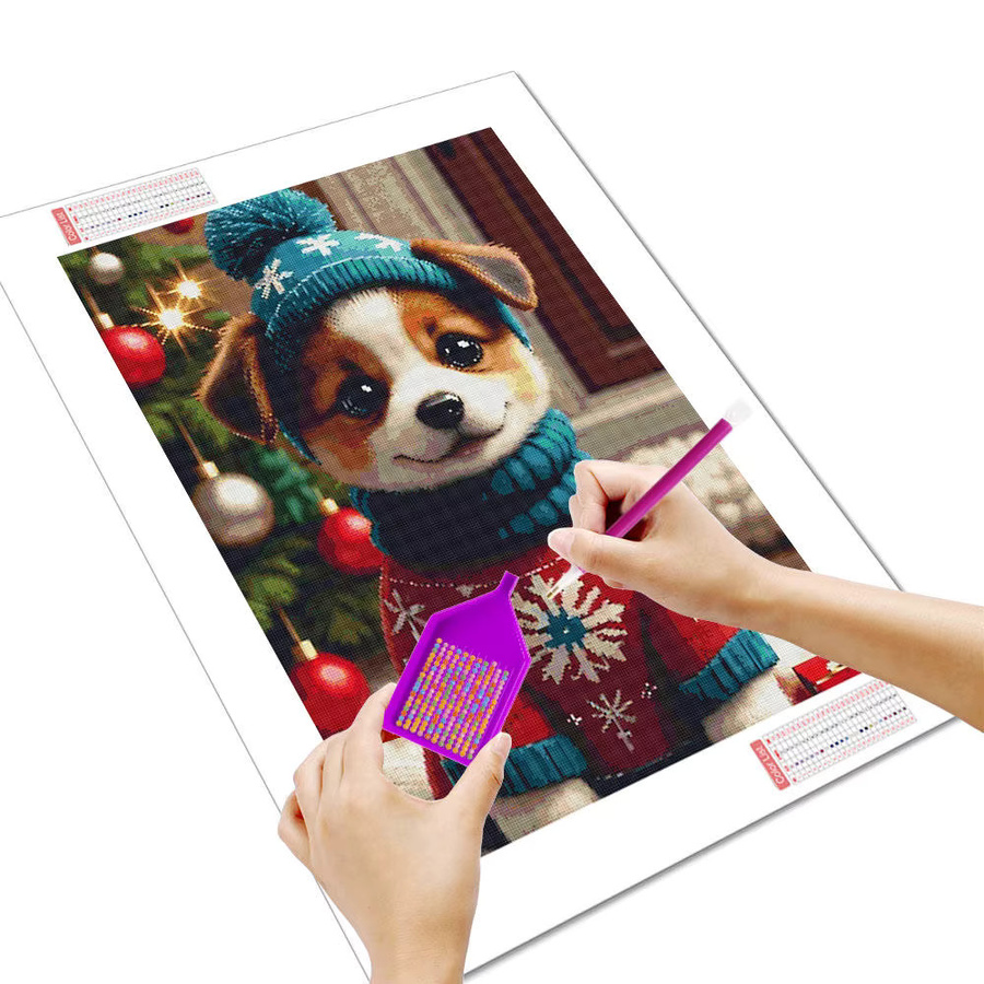 HUACAN Diamantmalerei Set Hund im Schnee Outfit 5D DIY Kunst Mosaik Strass Stickerei Kit Multicolor B: 30 cm, H: 20 cm, T: 20 cm - Bild 2