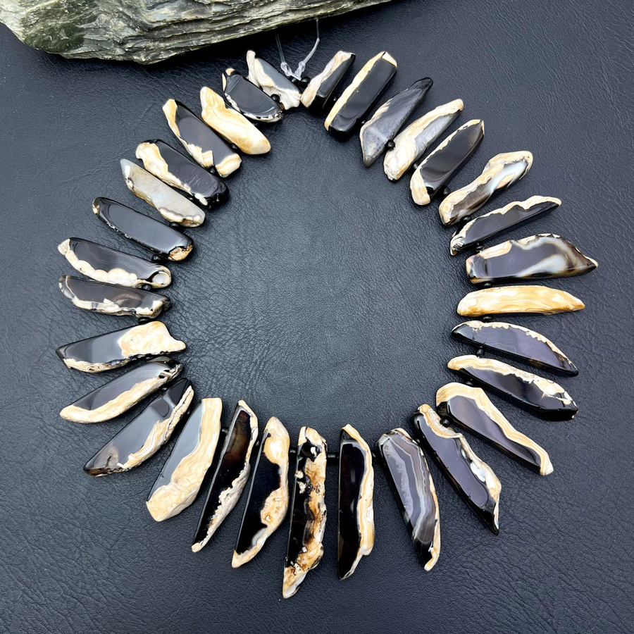 MARUCOL Achate Stein Tusk Spike Stick Perlen, Schwarz Weiß - Bild 2