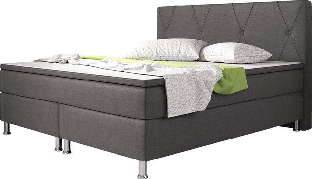 Inter Trading Boxspringbett Boston in Anthrazit mit Webstoff, B/T: 180 x 200 cm - Bild 1