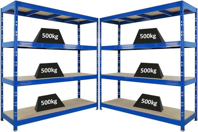 PROREGAL Rhino Schwerlastregal Set 2er Pack Blau, B/T/H: 200 x 60 x 200 cm, 4 Ebenen mit 8mm Spanplatten, Fachlast 500kg - Bild 1