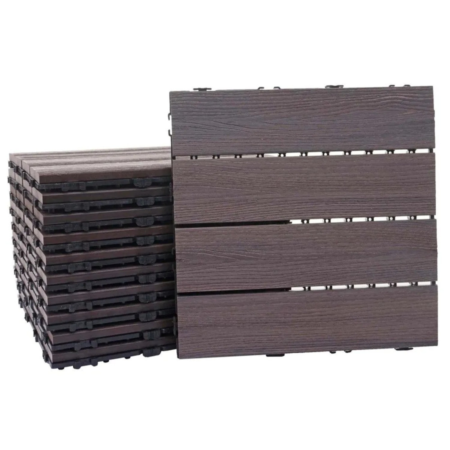 MCW WPC Bodenfliese E20 Holzoptik mit 3D-Struktur Linear für Balkon und Terrasse, Farbe Grau-Braun, 11 Stück à 30 x 30 cm - Bild 2
