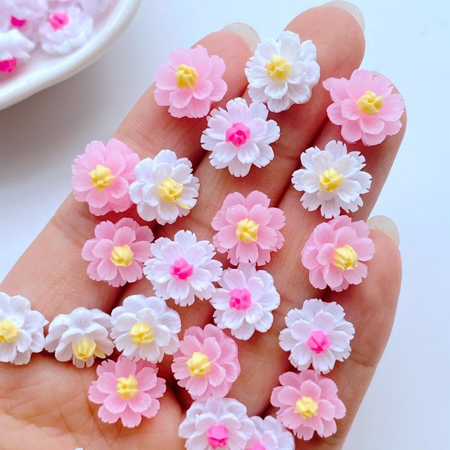 60 Stück Mini Blumen aus Harz für Scrapbooking und DIY Schmuck Dekoration, Durchmesser: 12 mm - Bild 1
