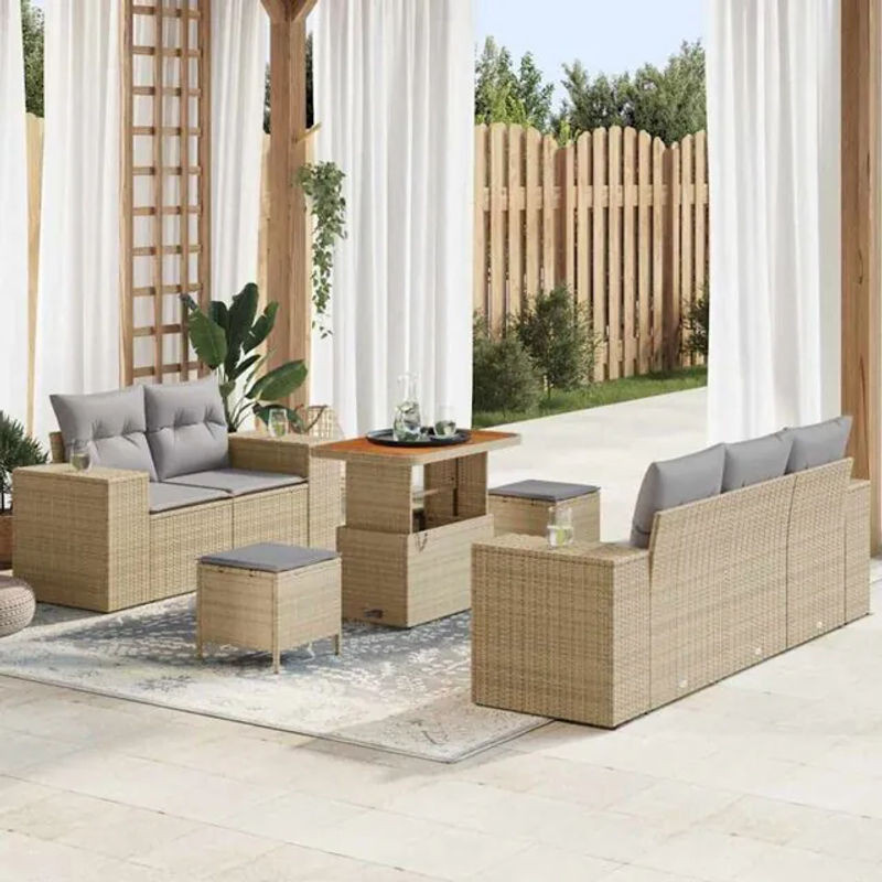 Vidaxl Garten-Sofa-Set aus 8 Teilen in Beige und Grau aus Polyrattan und Stahl, B/T/H: 90 x 55 x 71 cm - Bild 1