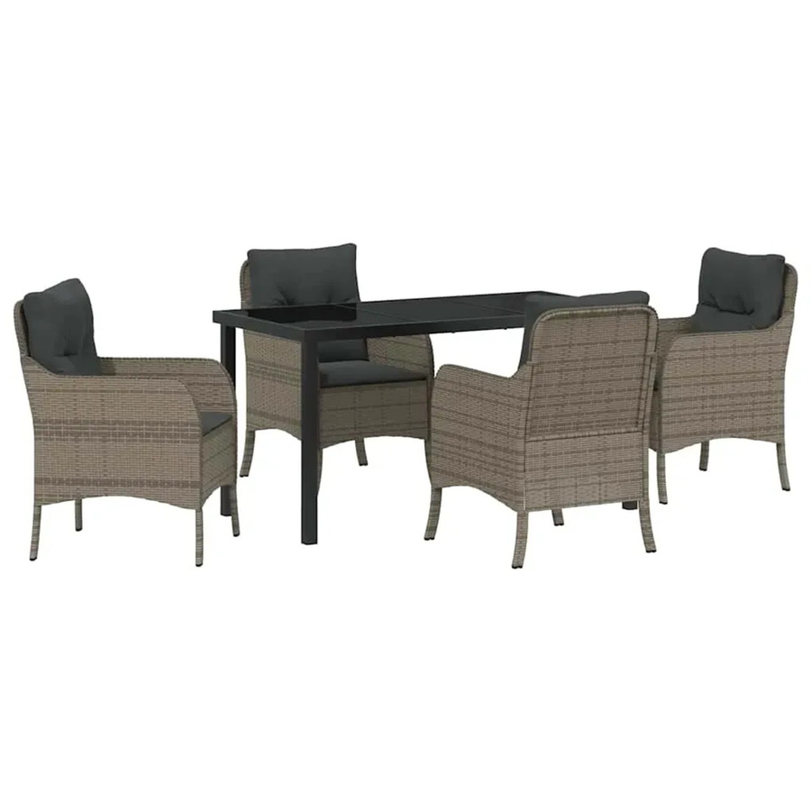 vidaXL 5-teilige Garten-Essgruppe aus Poly Rattan in Grau mit Kissen für Terrasse und Balkon - Bild 2
