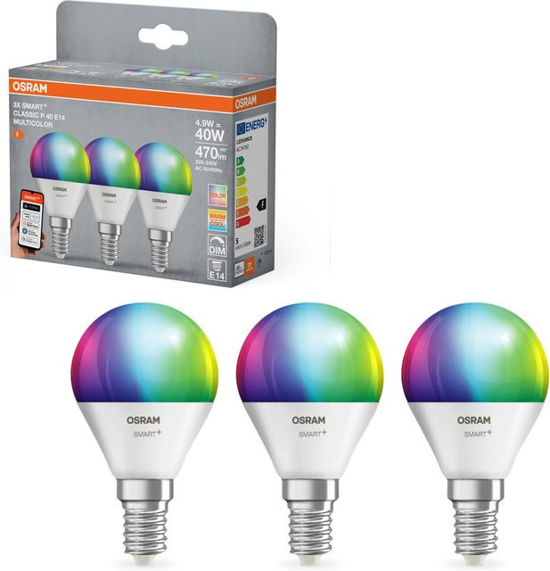 Osram Smart MATTER LED Leuchtmittel 3er Pack, E14, RGBW, dimmbar, WiFi, White und Multicolour - Bild 1