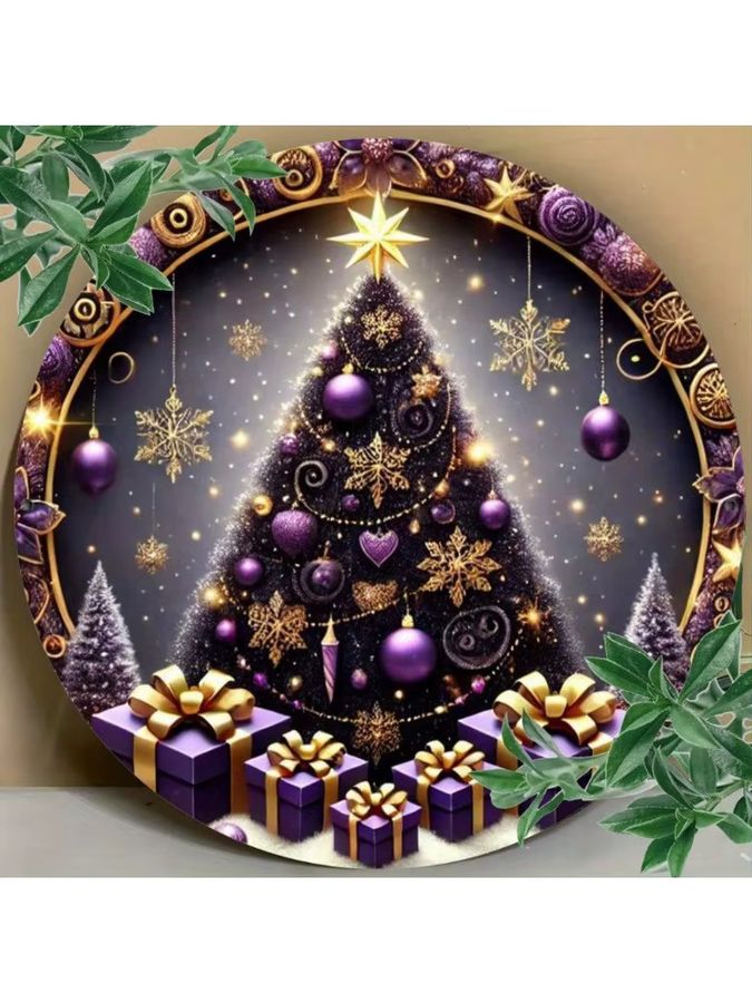 CIFBUY Weihnachtsbaum Wandschild aus Metall in Lila und Multicolor, runde Plakette für Innen- und Außenbereich, Durchmesser: 20,3 cm - Bild 5