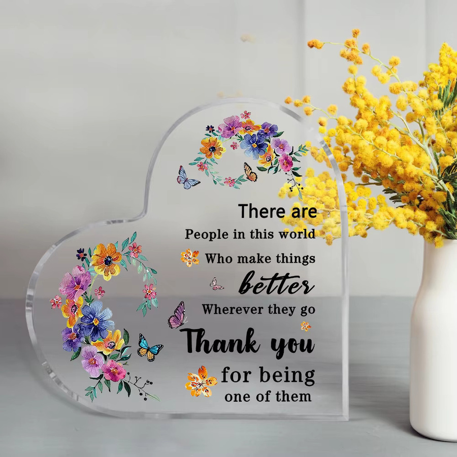 CIFBUY Acryl-Dankeschön-Plakette mit floralem Herz-Design in Transparent und Weiß als Tischdekoration für Frauen - Bild 2
