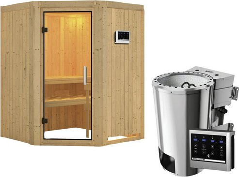 Karibu Sauna Wolmar für 3 Personen in Beige inklusive 3,6 kW Saunaofen mit externer Steuerung, B/T/H: 198 x 151 x 151 cm - Bild 1