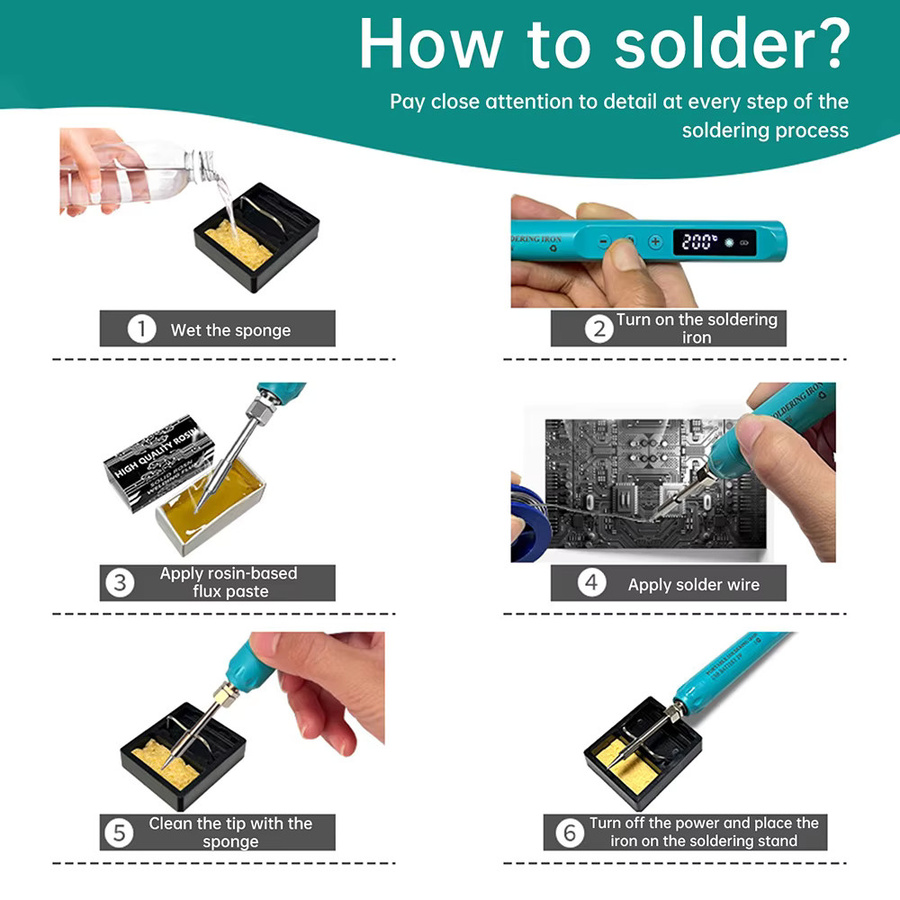 Kabelloser digitaler USB-Lötkolben mit einstellbarer Temperatur 200–450 ℃, Typ-C Anschluss und 800 mAh Akku, Blau - Bild 4