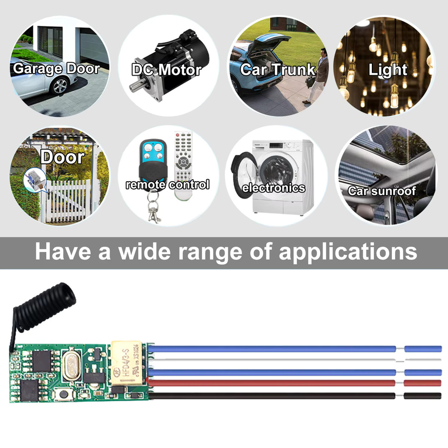 QIACHIP 433,92 MHz Funk-Relais-Empfänger Kit mit Fernbedienung und LED-Controller für DC 3,7 V-24 V - Bild 2