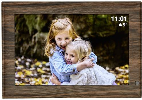 TFA Dostmann FRAMEO App Digitaler WiFi-Bilderrahmen 10.1 Zoll mit 32GB Speicher in Holz Dunkelbraun und Schwarz - Bild 1