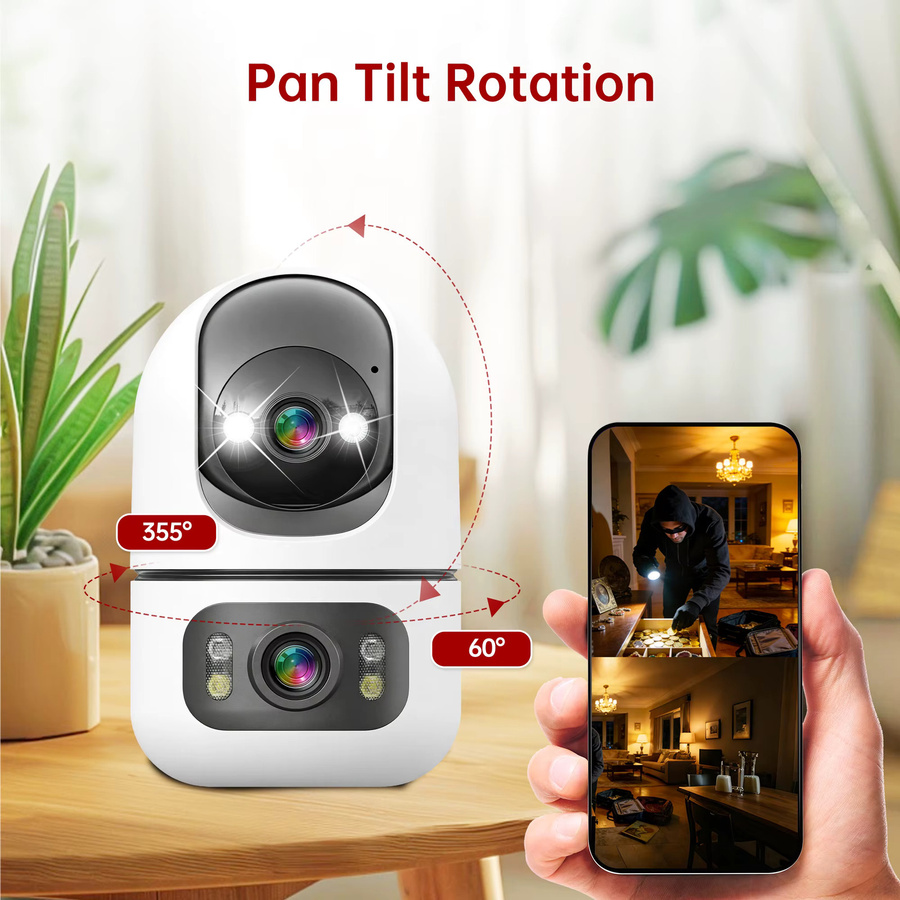 Tuya 5G WLAN Dual-Objektiv-Kamera für Innenräume, 4K 8MP Heim- und Haustierkamera mit Auto-Tracking, Babymonitor und Farbnachtsicht, Weiß - Bild 2
