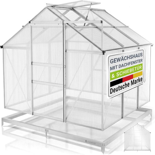 JUSKYS Aluminium Gewächshaus mit Dachfenster und Fundament für deinen Garten, 3,6 m² - Bild 1