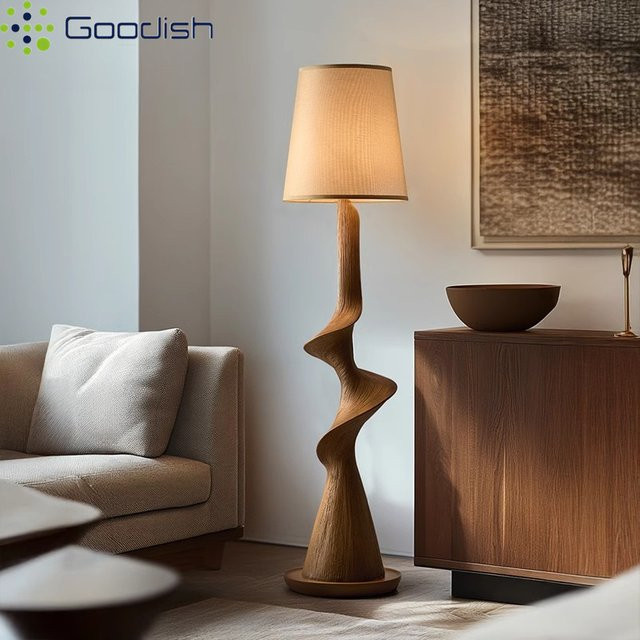 Japanische Wabi-Sabi Retro-Stehlampe aus Holz in Beige mit LED und warmweißem Licht für dein Schlafzimmer - Bild 1