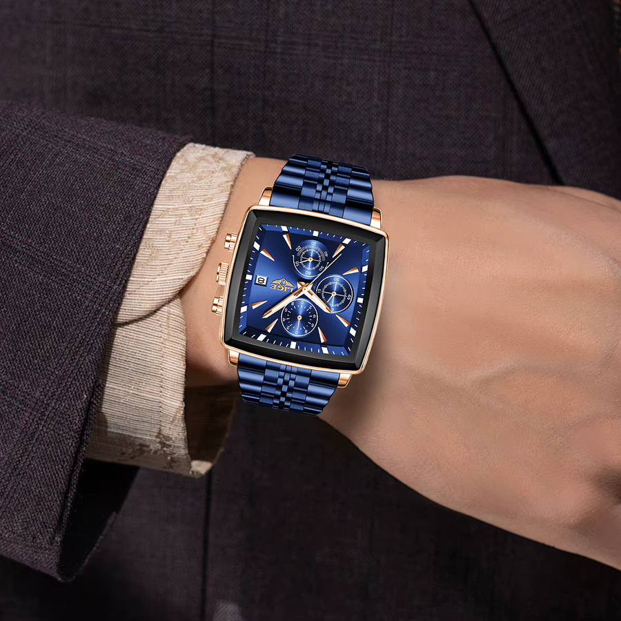 LIGE Chronograph Armbanduhr, Quarz, Edelstahl, Blau, Herren - Bild 5