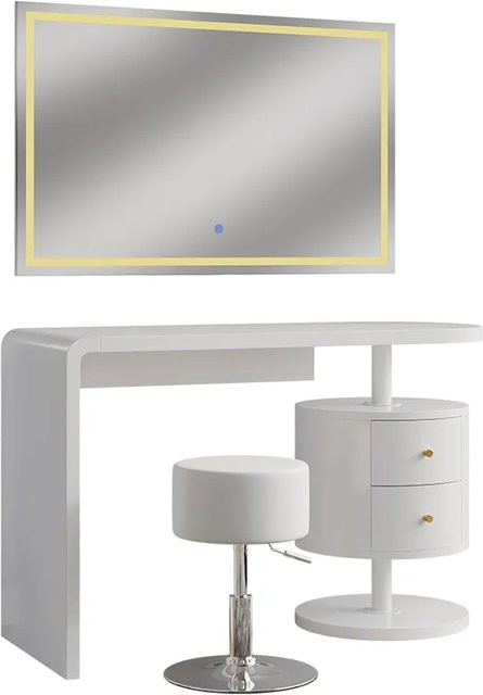 Vicco Schminktisch Lara Weiß Hochglanz mit LED-Spiegel und Hocker Breite: 120 cm - Bild 2