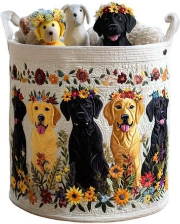 Faltbarer Boho Wäschekorb aus Stoff mit Katzen-Motiv von Blissz, Farbe: Weiß - Bild 1