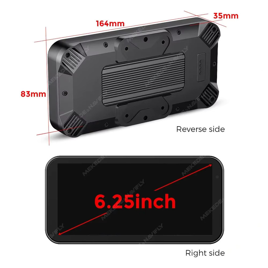 NAVIFANS Tragbares Motorrad Navigationssystem mit 6,25 Zoll Touchscreen, Android Auto und CarPlay, IP67 Wasserdicht, Schwarz - Bild 6