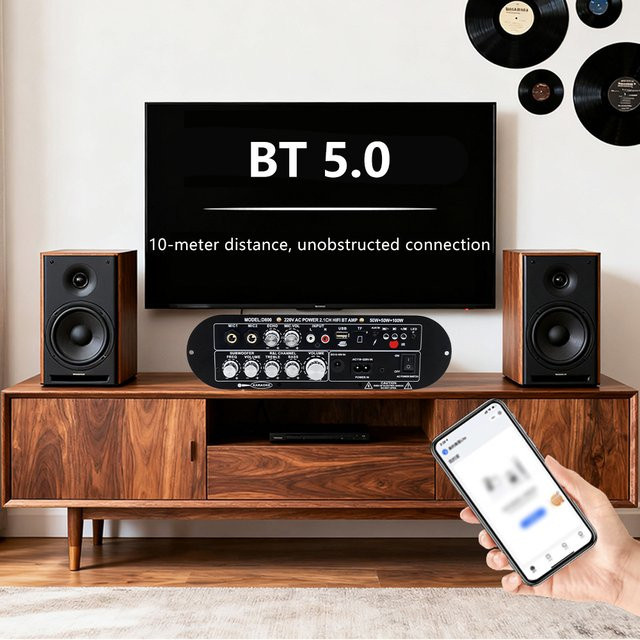 D800 2.1-Kanal Hochleistungsverstärkerplatine mit 200 W, Bluetooth 5.0, AUX, USB und TF-Karteneingang in Schwarz - Bild 1
