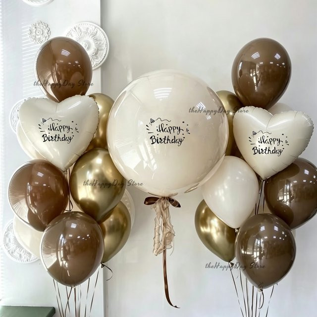 24er Set Zahlenballons für Geburtstag und Baby Shower in Braun, Beige und Gold - Bild 1